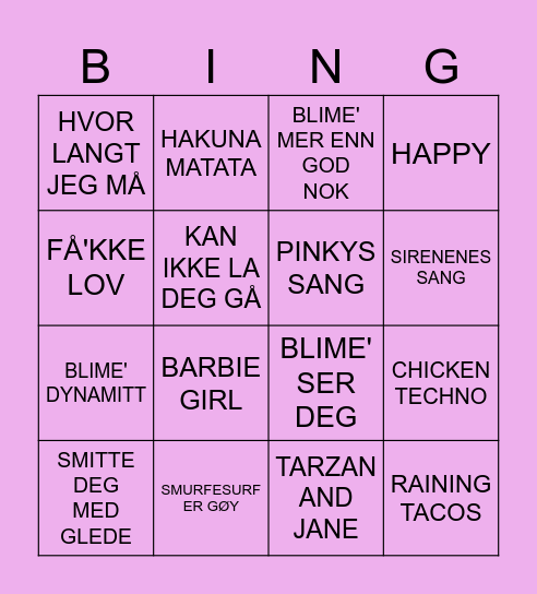 Musikkquiz for barn Bingo Card