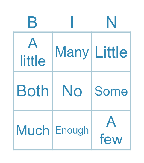 Adjectives of Quantity Bingo Card
