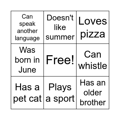 Getting to know you bingo Card