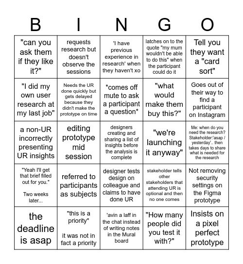 UR stakeholder bingo Card