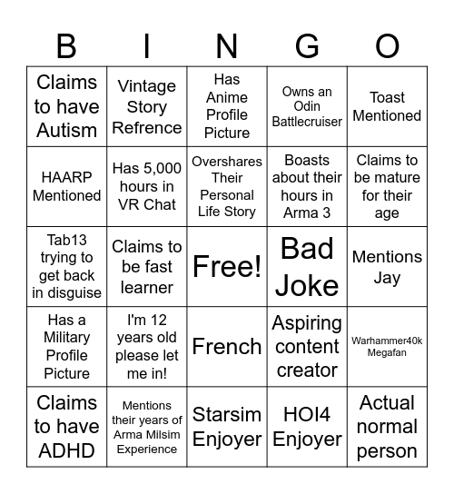 Ignis Recruitment Bingo Card