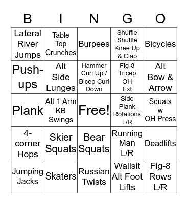 Fitness Bingo Card