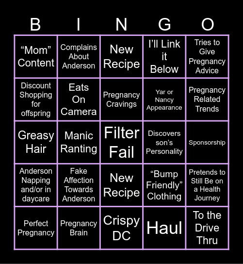 Big Al Pregnancy Bingo Card