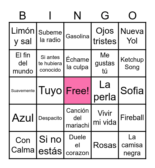 Canción de la semana Bingo Card