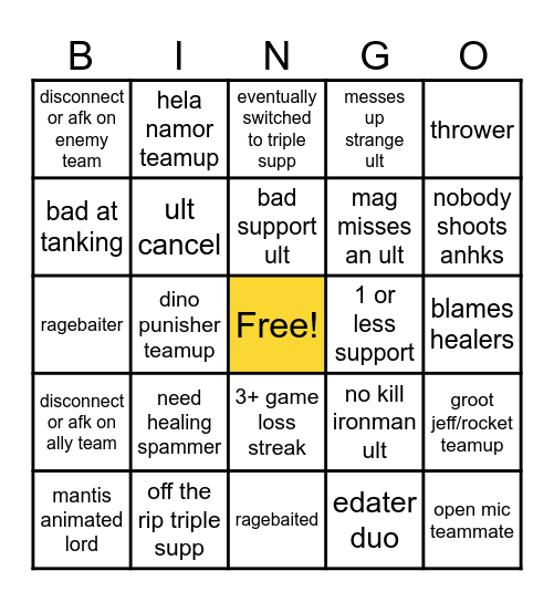 marvel rivals bingo Card