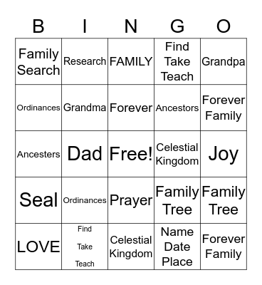 FamilySearch Bingo Card