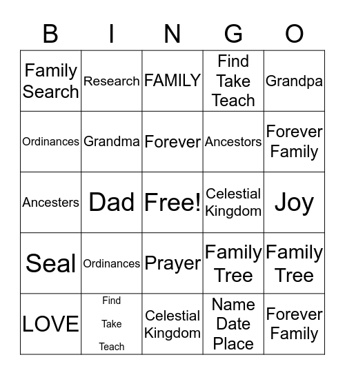 FamilySearch Bingo Card