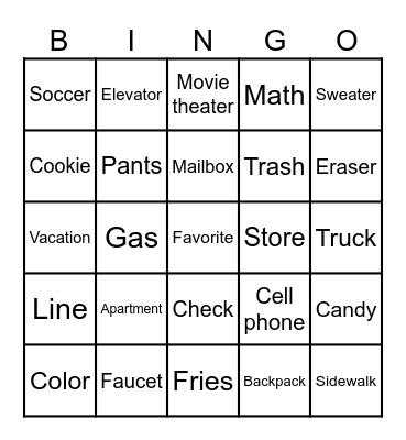 BRITISH vs AMERICAN ENGLISH Bingo Card