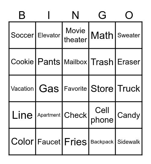 BRITISH vs AMERICAN ENGLISH Bingo Card