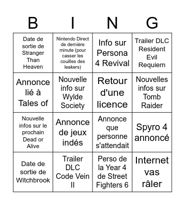 Summer Games Fest Bingo Card