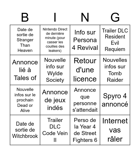 Summer Games Fest Bingo Card