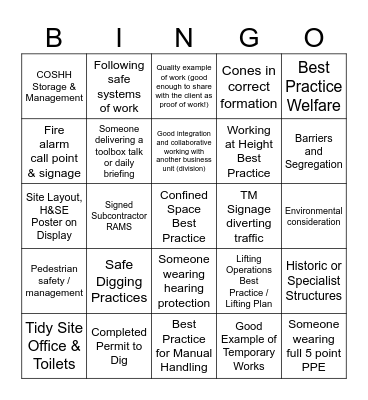 SHEQ Bingo Card