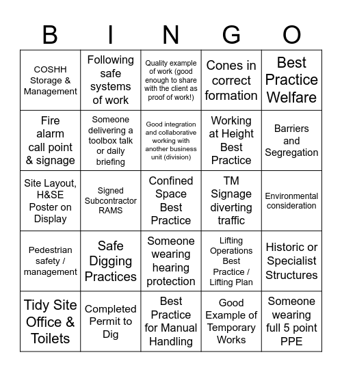 SHEQ Bingo Card