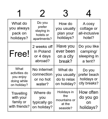 Holidays! Bingo Card