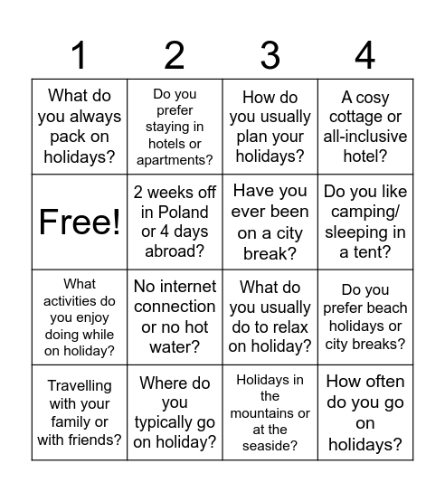 Holidays! Bingo Card
