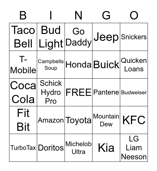 Super Bowl LI Bingo Card