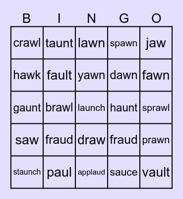 au/aw Bingo Card