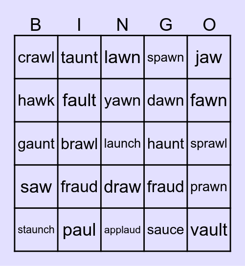 au/aw Bingo Card