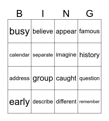 LT 5 Bingo Card