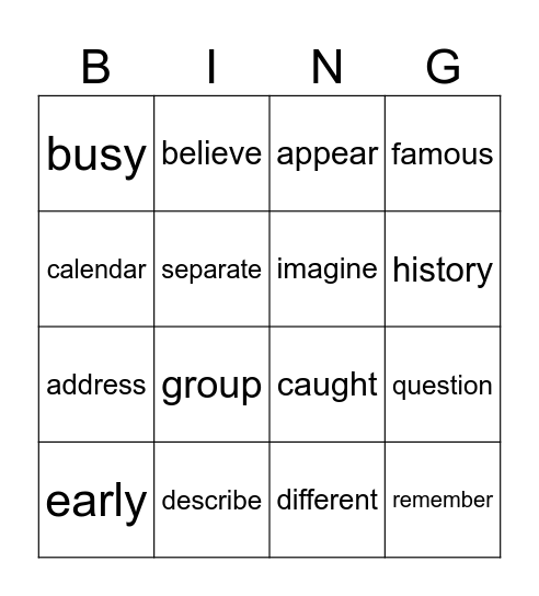 LT 5 Bingo Card