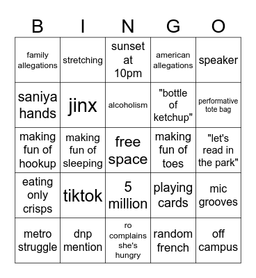 girls trip Bingo Card