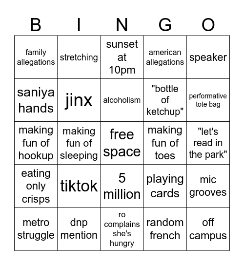 girls trip Bingo Card