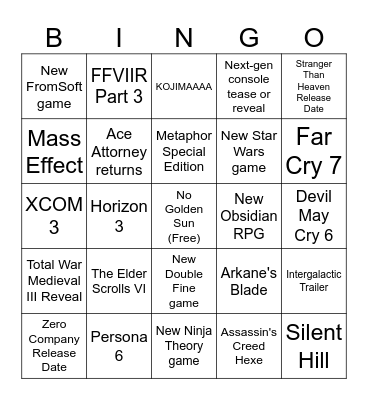 Not-E3 2026 BINGA Bingo Card