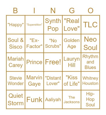 1970s-1990's R&B Bingo Card
