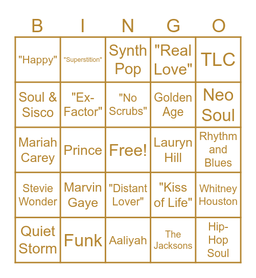 1970s-1990's R&B Bingo Card