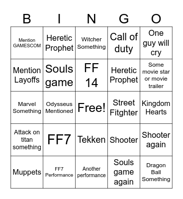 Summer Games Fest Bingo Card