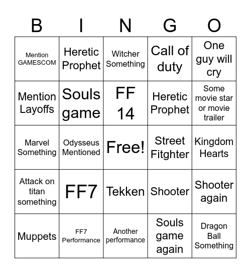 Summer Games Fest Bingo Card