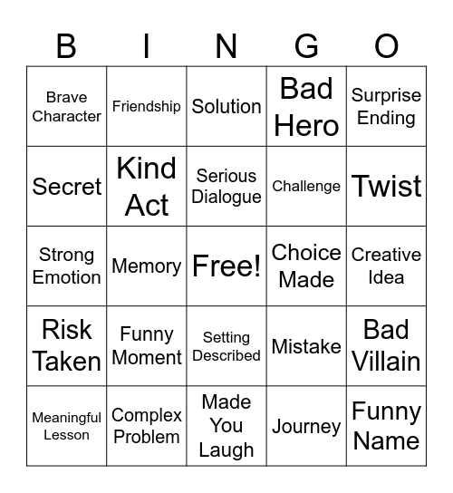 Storytelling Bingo Card