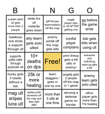 hyper-specific marvel rivals bingo Card