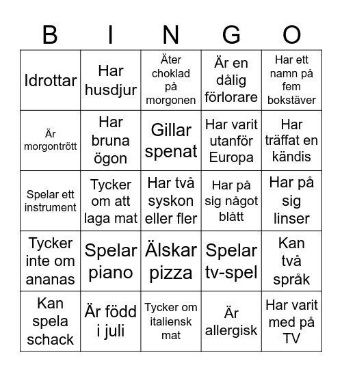 Lära känna-bingo Card