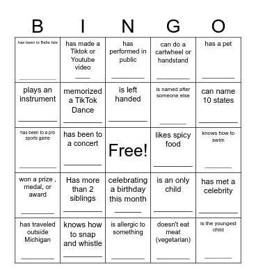 Get To Know You Bingo Card