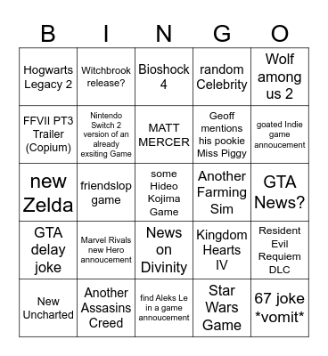 Summer Game Fest 2026 Bingo Card