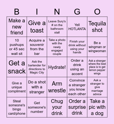 Bar Crawl Bingo Card