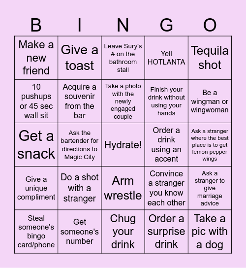 Bar Crawl Bingo Card