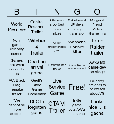 Summer Game Fest: The Game Bingo Card