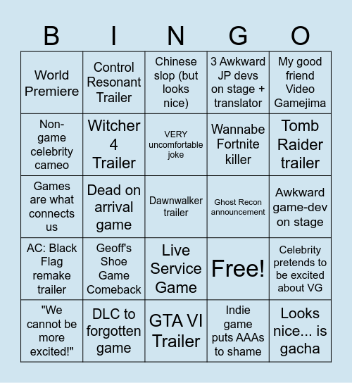 Summer Game Fest: The Game Bingo Card