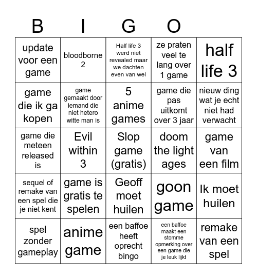 summer game fest bigo Bingo Card
