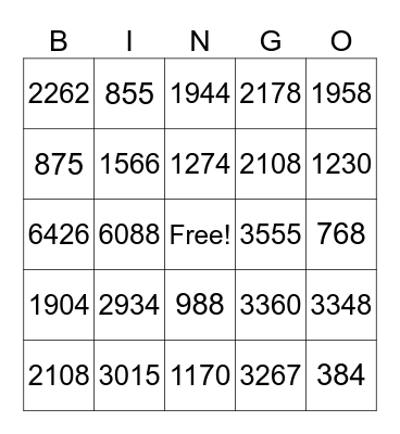 Multiplication Bingo Card