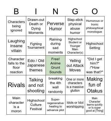 Anime Tropes Bingo Card