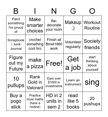 Lucia's Half Yearly Bingo Chart 2026 Bingo Card