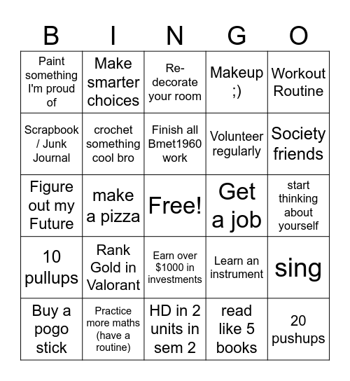 Lucia's Half Yearly Bingo Chart 2026 Bingo Card