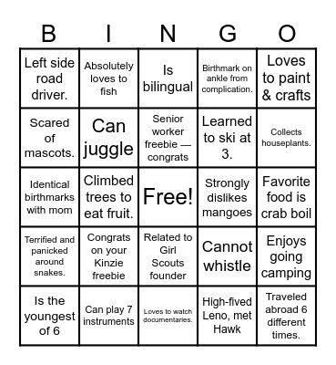 In-Home Team Bingo! Bingo Card