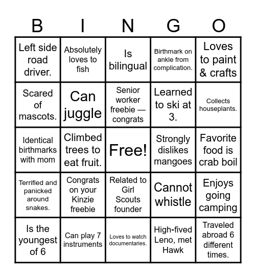 In-Home Team Bingo! Bingo Card