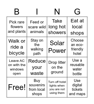 Sustainable Tourism Bingo Card