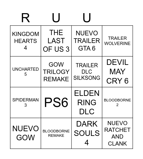 State Of Play Ruu Bingo Card