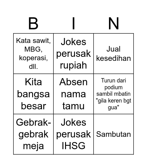 Pidato wowok Bingo Card